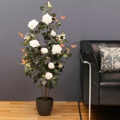 Best DecoWoerner Künstliche Rosenpflanze Im Topf 115 Cm weiß