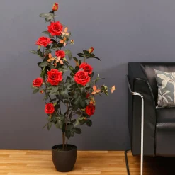 Online DecoWoerner Künstliche Rosenpflanze Im Topf 115 Cm rot