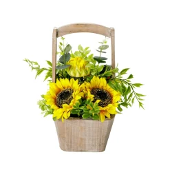 DecoWoerner Künstliche Sonnenblumen Im Korb 31 Cm gelb