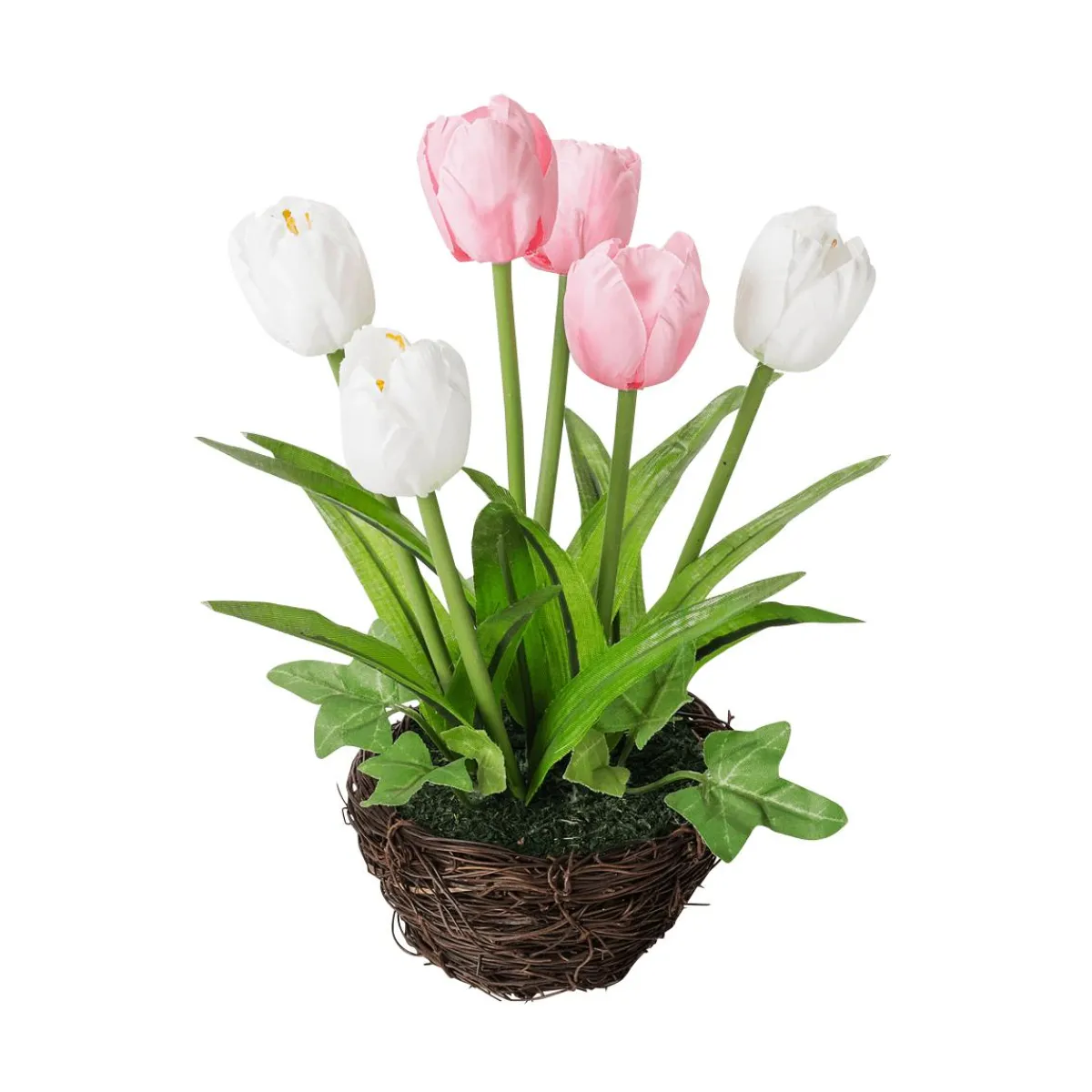 Sale DecoWoerner Künstliche Tulpen Im Korb - Weiß , 20 Cm rosa