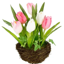 Outlet DecoWoerner Künstliche Tulpen Im Korb - Weiß, 25 Cm rosa