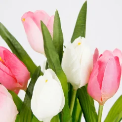 Outlet DecoWoerner Künstliche Tulpen Im Korb - Weiß, 25 Cm rosa