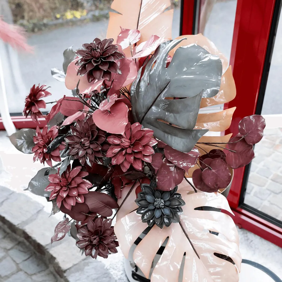 Outlet DecoWoerner Künstlicher Blätterzweig 60 Cm rot