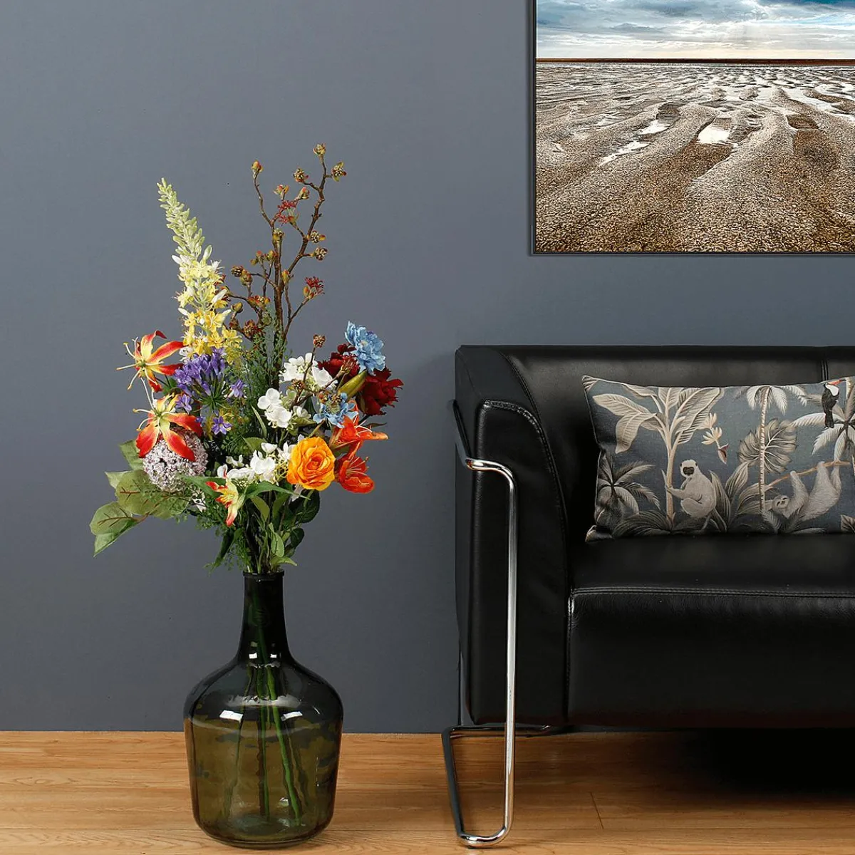 Outlet DecoWoerner Künstlicher Blumen-Mix-Blumenstrauß Orange Blau Weiß 104 Cm mehrfarbig