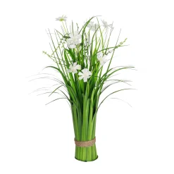 Hot DecoWoerner Künstlicher Dekogras Mit en Blüten 48 Cm weiß