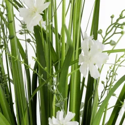 Hot DecoWoerner Künstlicher Dekogras Mit en Blüten 48 Cm weiß