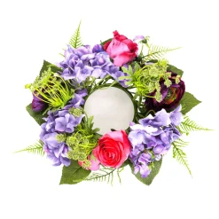 Hot DecoWoerner Künstlicher Hortensien-Rosen-Blumen-Türkranz Lila Rot 30 Cm Ø violett
