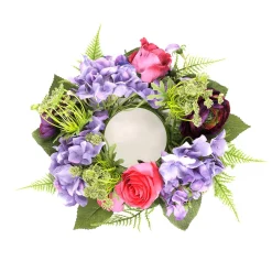Hot DecoWoerner Künstlicher Hortensien-Rosen-Blumen-Türkranz Lila Rot 30 Cm Ø violett