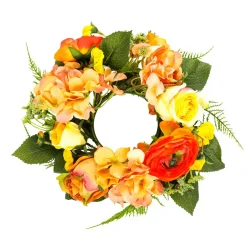 Sale DecoWoerner Künstlicher Hortensien-Rosen-Blumen-Türkranz 30 Cm Ø orange