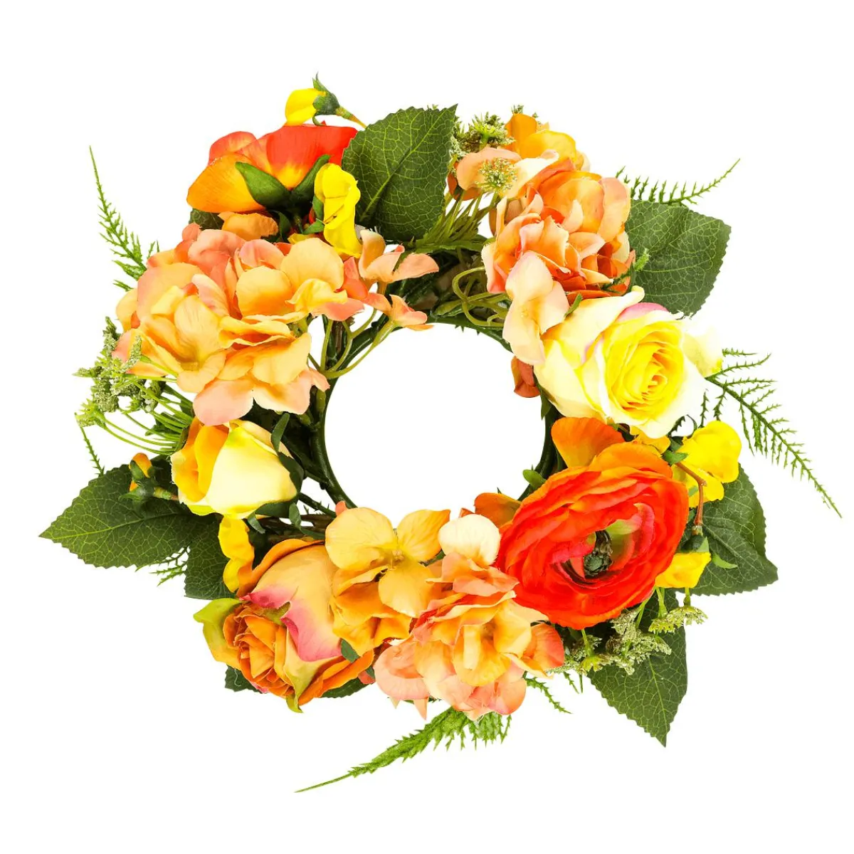 Sale DecoWoerner Künstlicher Hortensien-Rosen-Blumen-Türkranz 30 Cm Ø orange