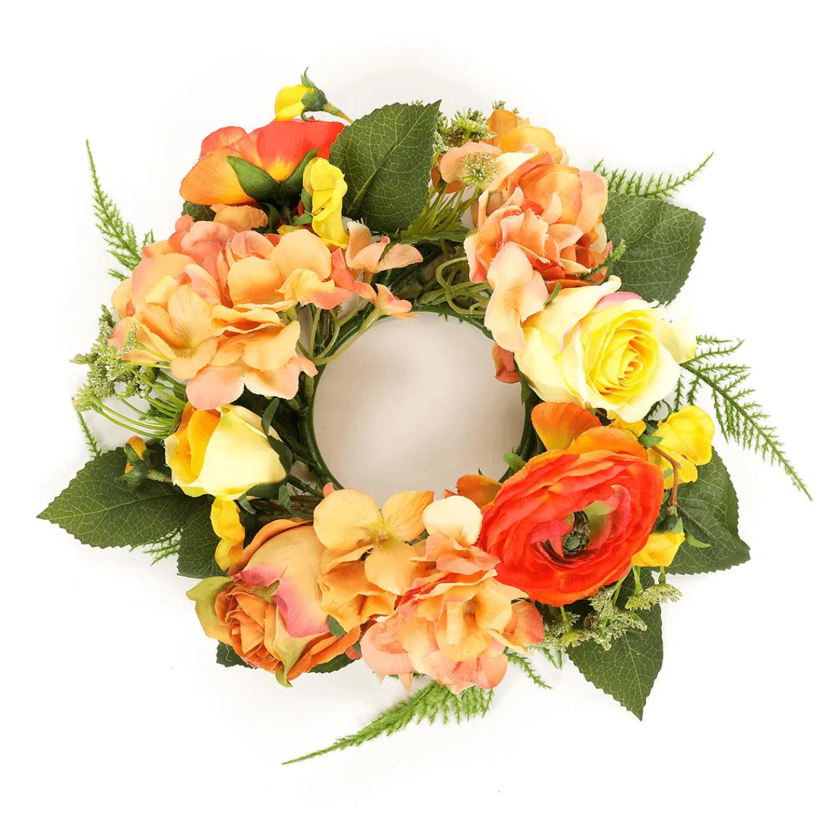 Sale DecoWoerner Künstlicher Hortensien-Rosen-Blumen-Türkranz 30 Cm Ø orange