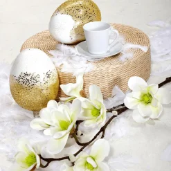 DecoWoerner Künstlicher Magnolienzweig, -grün, 100 Cm weiß