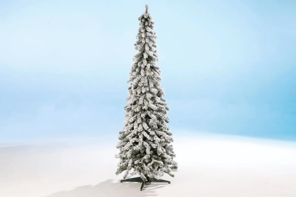 DecoWoerner Künstlicher, Schmaler Tannebaum, Beschneit 240 Cm weiß