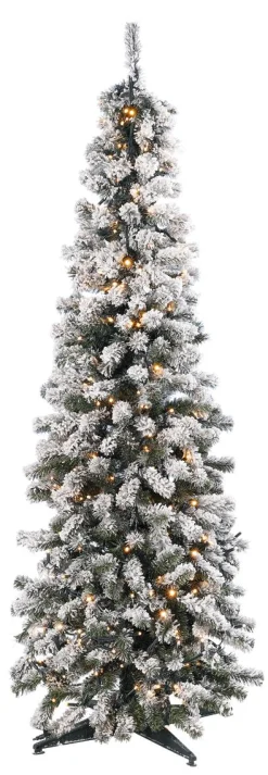 Best DecoWoerner Künstlicher, Schmaler Tannebaum, Beschneit Mit LED 180 Cm weiß
