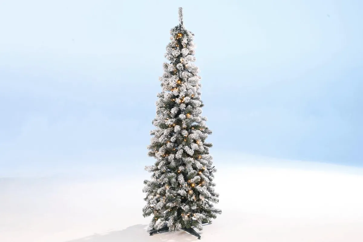 Best DecoWoerner Künstlicher, Schmaler Tannebaum, Beschneit Mit LED 180 Cm weiß