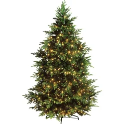 New DecoWoerner Künstlicher Spritzguss-Weihnachtsbaum Rottanne Mit LED 240 Cm grün