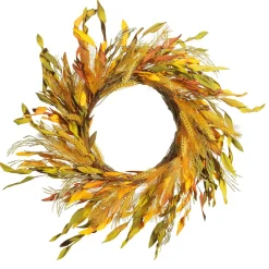 Best DecoWoerner Künstlicher Türkranz Herbst, 63 Cm Ø gelb