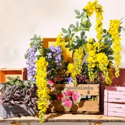 Discount DecoWoerner Künstlicher Zweig Wisteria Laburnum, 140 Cm, Lila blau