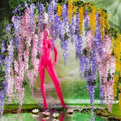 Discount DecoWoerner Künstlicher Zweig Wisteria Laburnum, 140 Cm, Lila blau