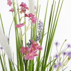 Sale DecoWoerner Künstliches Dekogras Mit Blüten 65 Cm rosa