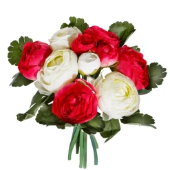 Best DecoWoerner Kunstblumen Ranunkel-Blumenstrauß Rot-weiß 24 Cm rosa
