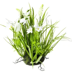 Discount DecoWoerner Kunstmoos-Halbkugel Mit Frühlingsblumen, 30 Cm weiß