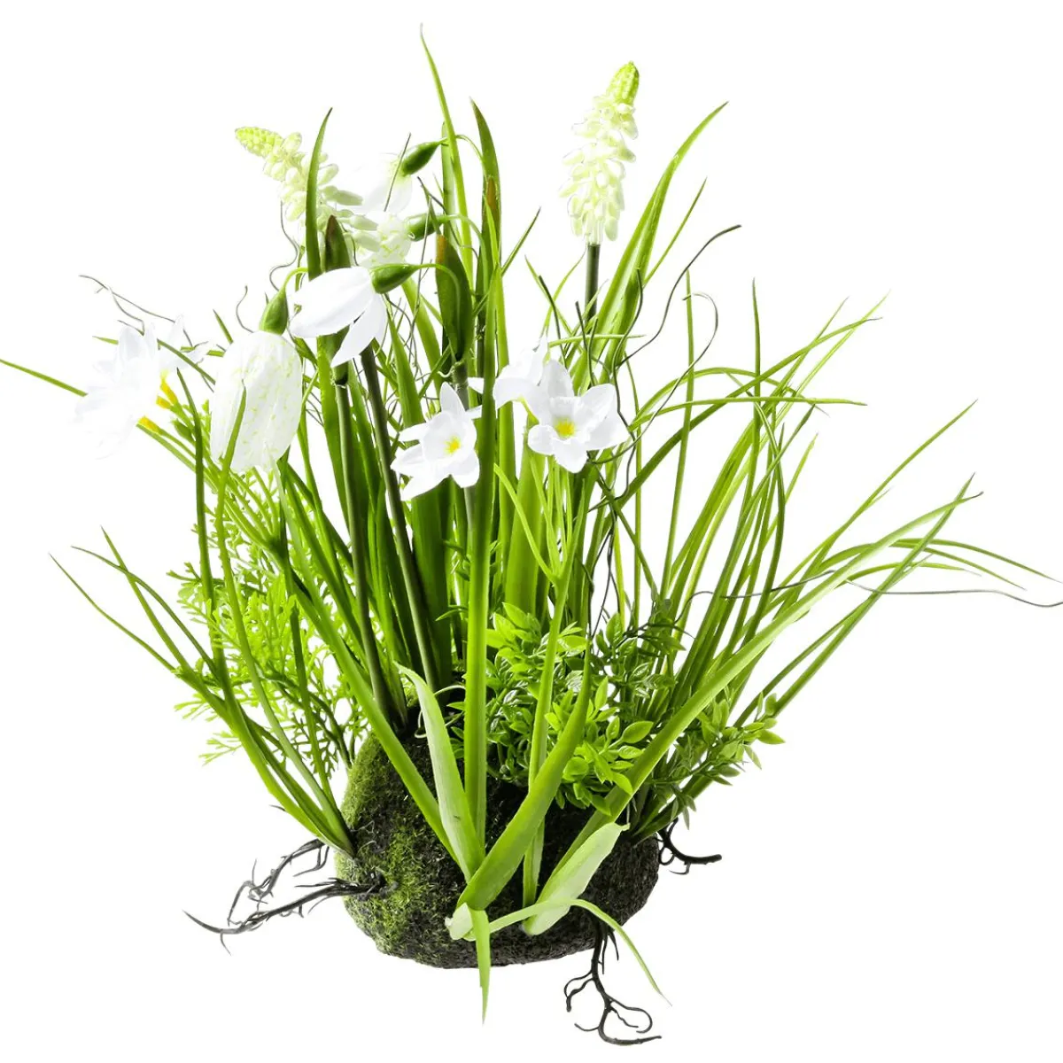 Discount DecoWoerner Kunstmoos-Halbkugel Mit Frühlingsblumen, 30 Cm weiß