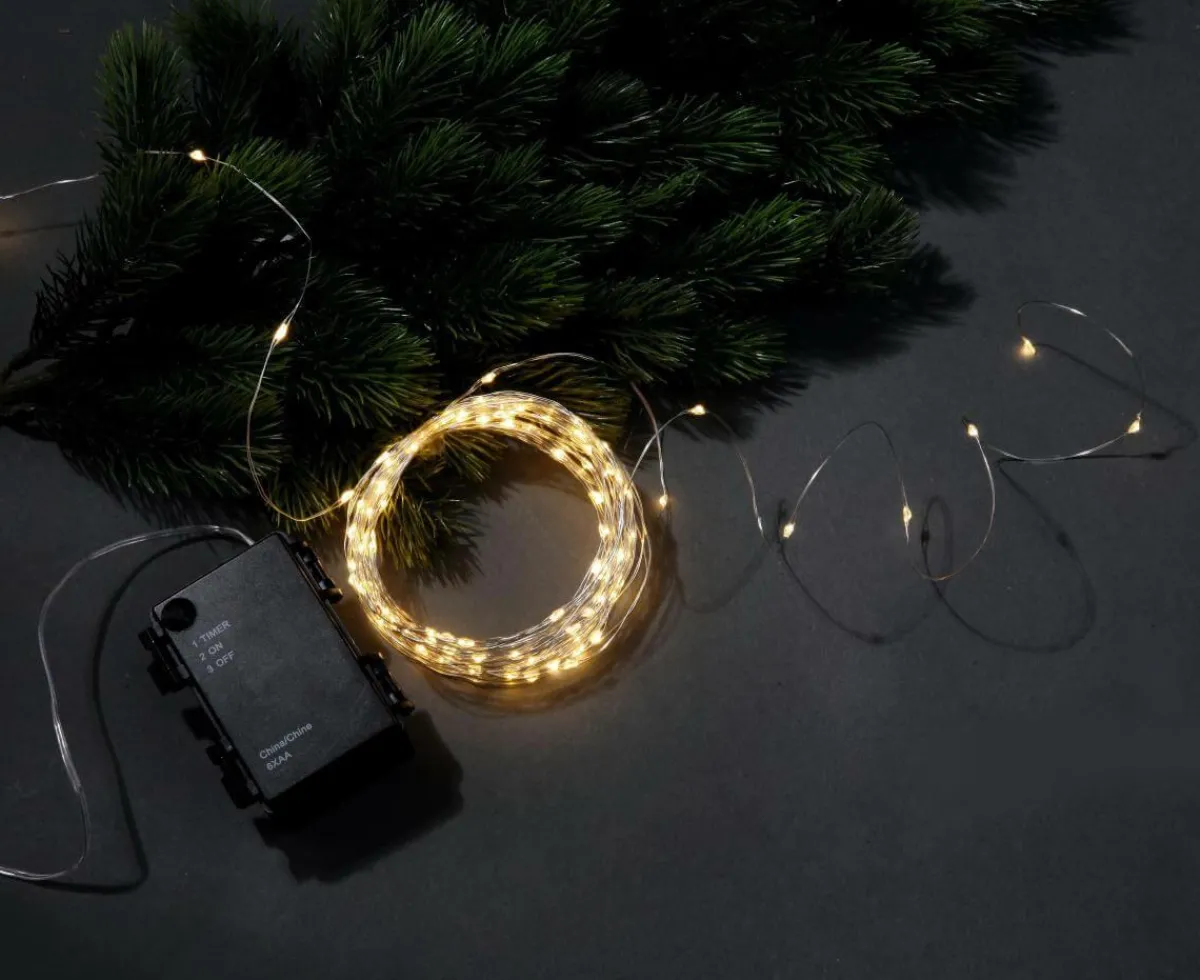 Best DecoWoerner LED Batterie-Draht-Lichterkette Für Außen, 10 M silber