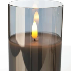 Discount DecoWoerner LED-Kerze Aus Wachs Im Rauchen Glas 10 X 15 Cm Grau
