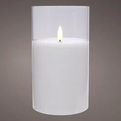 New DecoWoerner LED-Kerze Aus Wachs Im Transparenten Glas 7,5 X 12,5 Cm weiß