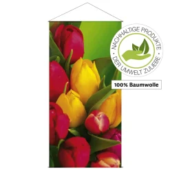 Clearance DecoWoerner Lichtechter Naturfaser-Stoffbanner "Tulpenstrauß" Aus Baumwolle 100 X 200 Cm mehrfarbig