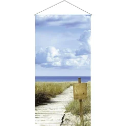 Best DecoWoerner Lichtechter Naturfaser-Stoffbanner "Dünenweg" Aus Baumwolle 100 X 200 Cm blau