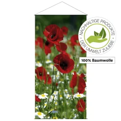 DecoWoerner Lichtechter Naturfaser-Stoffbanner "er Mohn" Aus Baumwolle 100 X 200 Cm rot