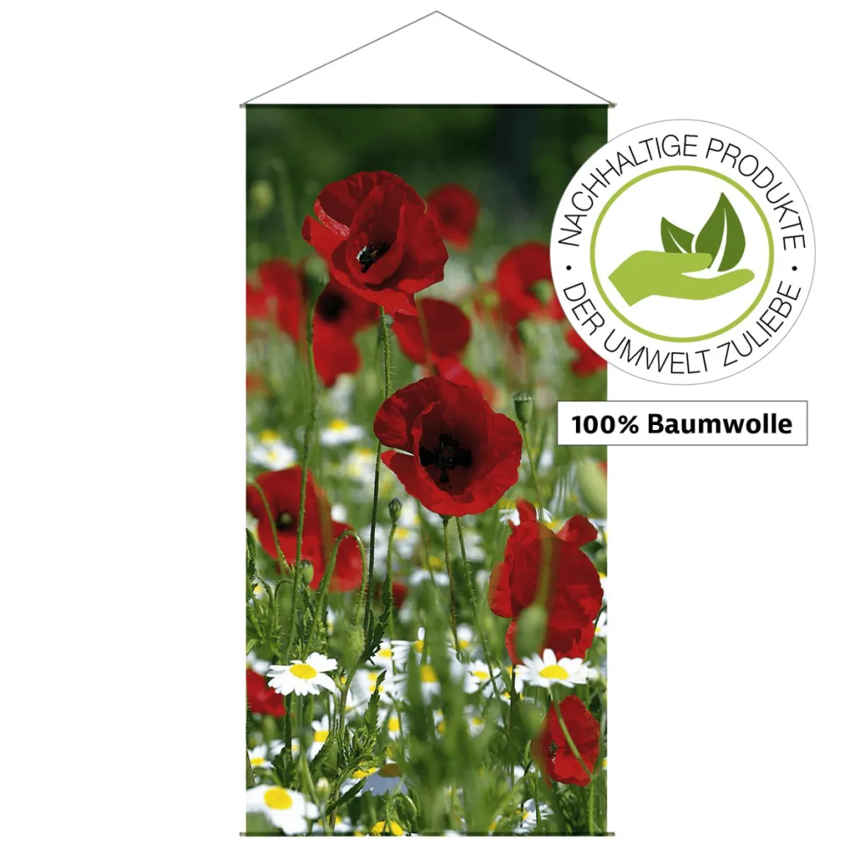 DecoWoerner Lichtechter Naturfaser-Stoffbanner "er Mohn" Aus Baumwolle 100 X 200 Cm rot