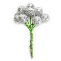 New DecoWoerner Mini Glitzer Weihnachtskugeln Am Draht silber
