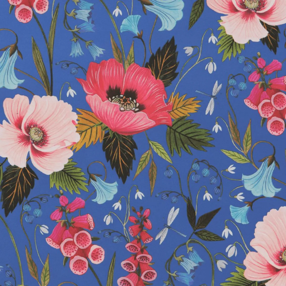Best DecoWoerner Nachhaltiges, es Geschenkpapier Mit Blumen Und Libellen – 50 M Geschenkpapier-Rolle blau