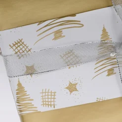 New DecoWoerner Nachhaltiges, Doppelseitiges Weihnachts-Geschenkpapier Mit Tannenbäumen & Sternen In – 50 M Geschenkpapier-Rolle gold