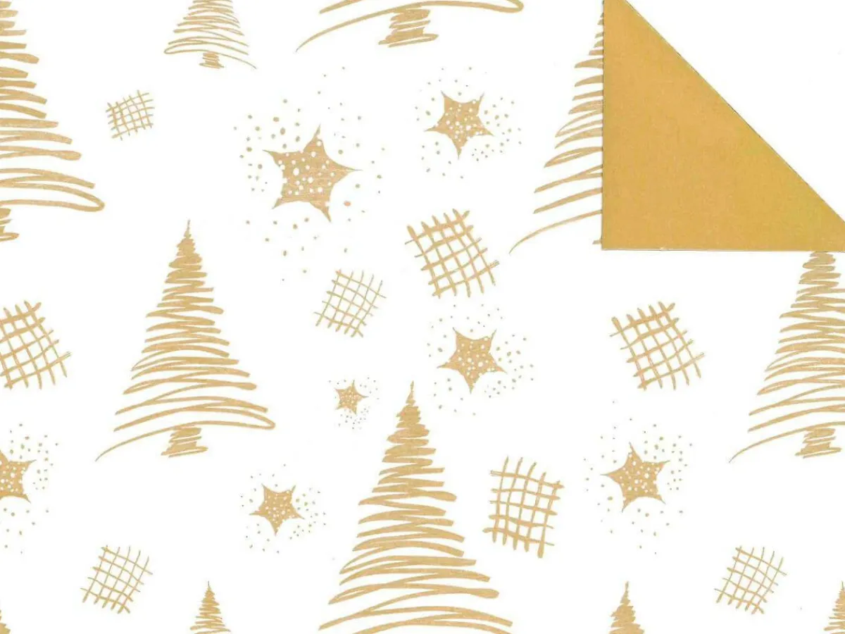 New DecoWoerner Nachhaltiges, Doppelseitiges Weihnachts-Geschenkpapier Mit Tannenbäumen & Sternen In – 50 M Geschenkpapier-Rolle gold