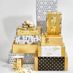 New DecoWoerner Nachhaltiges, Doppelseitiges Weihnachts-Geschenkpapier Mit Tannenbäumen & Sternen In – 50 M Geschenkpapier-Rolle gold