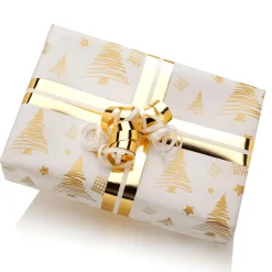 New DecoWoerner Nachhaltiges, Doppelseitiges Weihnachts-Geschenkpapier Mit Tannenbäumen & Sternen In – 50 M Geschenkpapier-Rolle gold