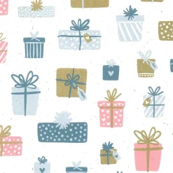 DecoWoerner Nachhaltiges Kraftpapier Aus Zuckerrüben Mit Rosa, Blauen & Goldenen Geschenken – 50 M Geschenkpapier-Rolle mehrfarbig