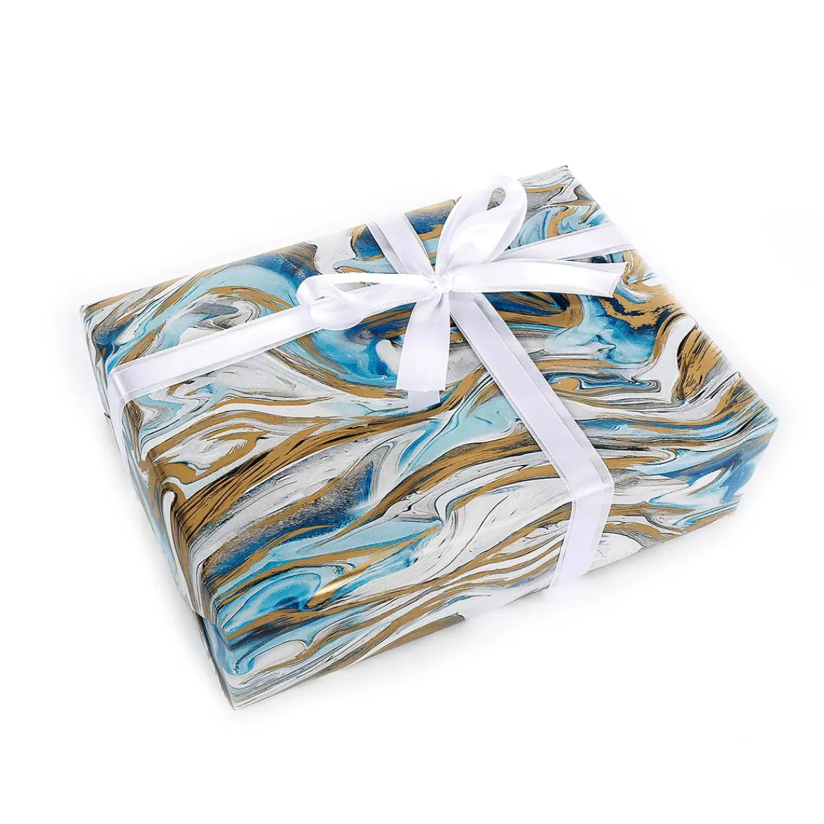 Hot DecoWoerner Nachhaltiges, Marmoriertes Geschenkpapier In Blau & Gold – 50 M Geschenkpapier-Rolle mehrfarbig