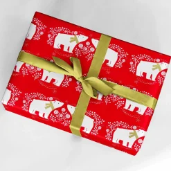 Outlet DecoWoerner Nachhaltiges, es Weihnachts-Geschenkpapier Mit Weißen Eisbären – 50 M Geschenkpapier-Rolle rot