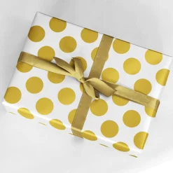 Sale DecoWoerner Nachhaltiges, Weißes Geschenkpapier Mit enen Punkten – 50 M Geschenkpapier-Rolle gold