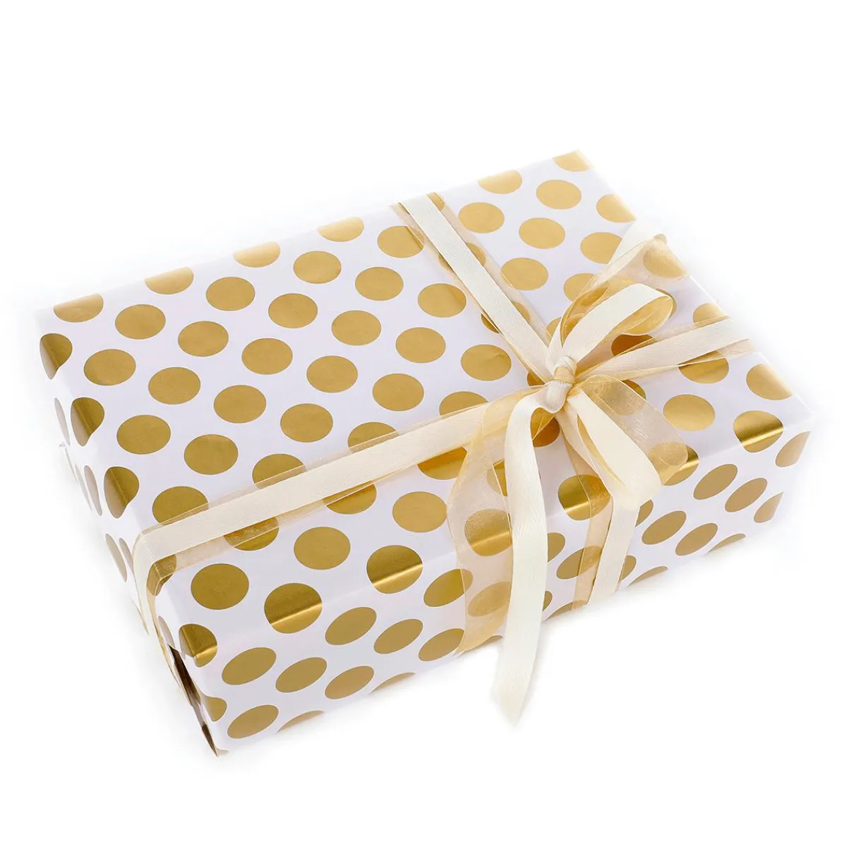 Sale DecoWoerner Nachhaltiges, Weißes Geschenkpapier Mit enen Punkten – 50 M Geschenkpapier-Rolle gold
