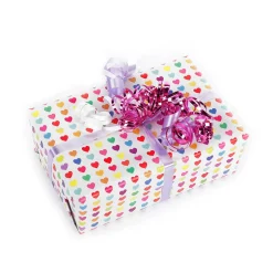 DecoWoerner Nachhaltiges, Weißes Geschenkpapier Mit Bunten Herzchen – 50 M Geschenkpapier-Rolle mehrfarbig