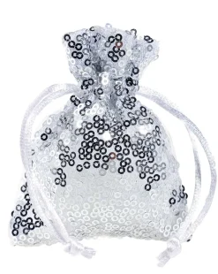 DecoWoerner Organzasäckchen Pailletten 10 Cm, 10 Stück, silber
