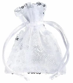 DecoWoerner Organzasäckchen Pailletten 10 Cm, 10 Stück, silber