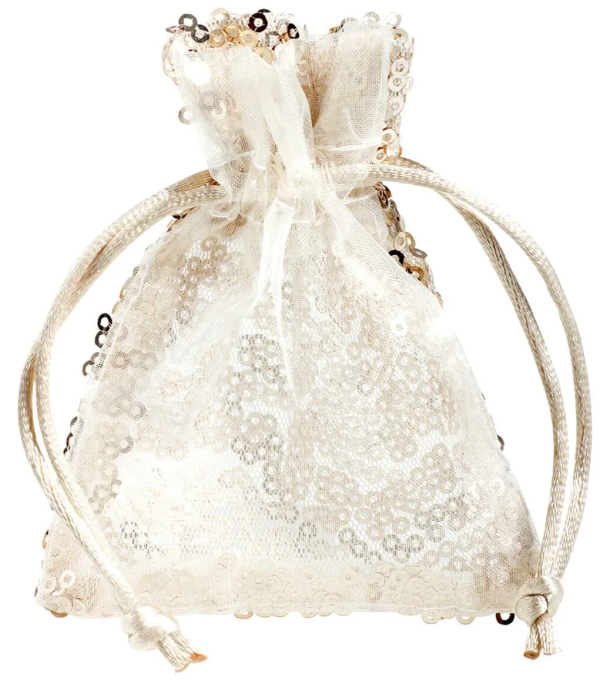 Online DecoWoerner Organzasäckchen Pailletten 10 Cm, 10 Stück, Champagner weiß