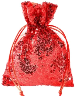 DecoWoerner Organzasäckchen Pailletten 18 Cm, 10 Stück, rot